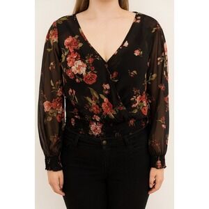 Altard State Floral‎ Blouse Smocked Waist Long Sleeve Top Medium